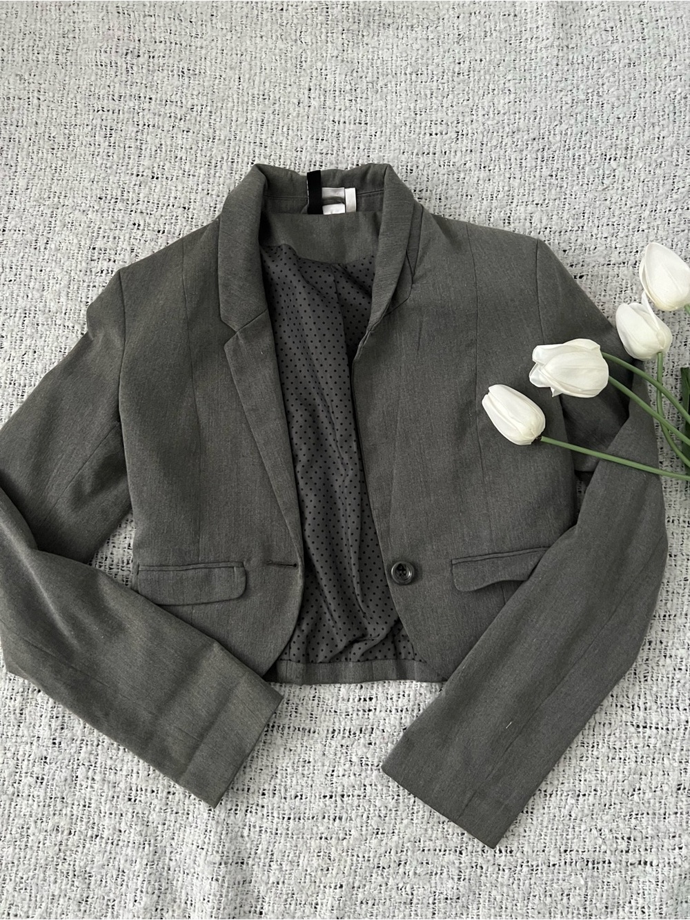 H&M Cropped Blazer Jacket in Charcoal Gray